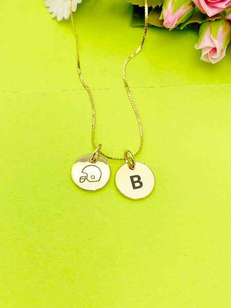 Football Helmet Charm Necklace, Gold or Silver Option Personalized Customized Monogram Made to Order Jewelry, D371