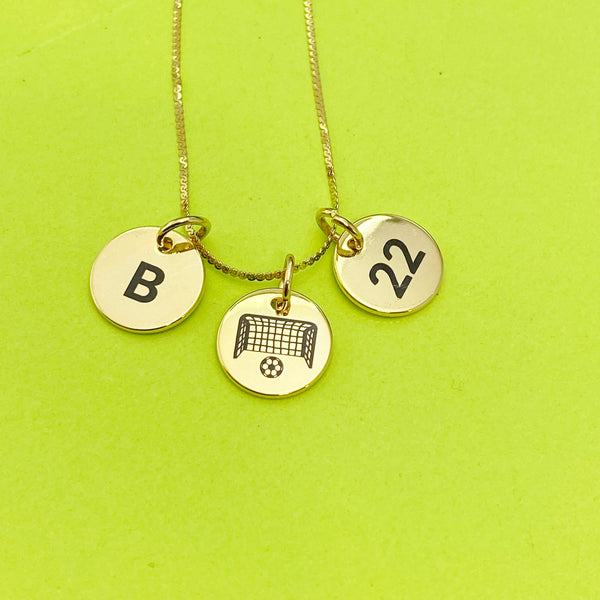 Gold or Silver Soccer Necklace Personalized Customized Monogram Made to Order Jewelry, D374