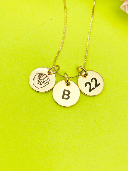 Gold or Silver Baseball Mitten Necklace Personalized Customized Monogram Made to Order Jewelry, D383