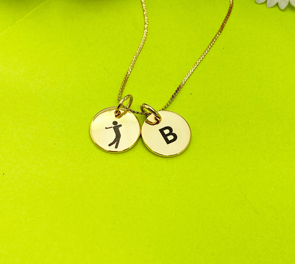 Gold or Silver Golf Player Necklace Personalized Customized Monogram Made to Order Jewelry, D457