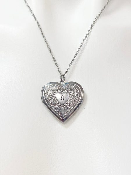 Stainless Steel Heart Flower Locket Pendant Necklace Personalized Customized Monogram Made to Order Jewelry, D390
