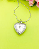 Silver Heart Flower Locket Pendant Necklace Personalized Customized Monogram Made to Order Jewelry, D391