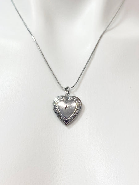 Silver Heart Flower Locket Pendant Necklace Personalized Customized Monogram Made to Order Jewelry, D391