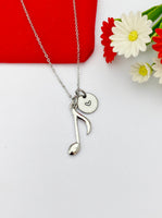 Silver Eighth Note Music Note Charm Necklace Personalized Customized Monogram Made to Order Jewelry, N4091A
