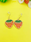 Gold Red Strawberry Charm Earrings Personalized Customized Made to Order Jewelry, N4718