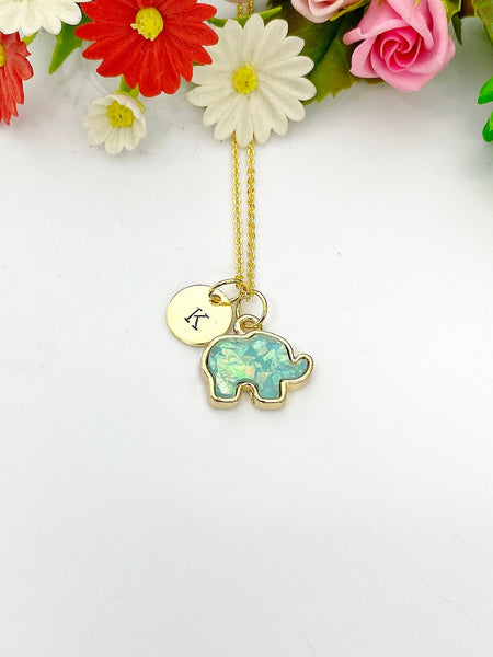 Gold Elephant Charm Necklace Personalized Customized Monogram Made to Order Jewelry, N729A