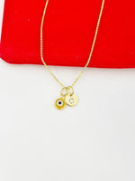 Gold Tiny Evil Eye Charm Necklace Personalized Customized Monogram Made to Order Jewelry, N577AA