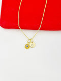 Gold Tiny Evil Eye Charm Necklace Personalized Customized Monogram Made to Order Jewelry, N577AA