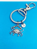 Silver Crab Charm Keychain Gifts Personalized Customized Monogram Made to Order Jewelry, N4393A