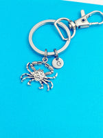 Silver Crab Charm Keychain Gifts Personalized Customized Monogram Made to Order Jewelry, N4393A