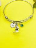 Silver Microscope Charm Bracelet Gifts Personalized Customized Monogram Made to Order Jewelry, N5434