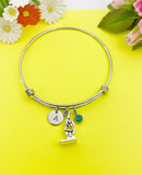 Silver Microscope Charm Bracelet Gifts Personalized Customized Monogram Made to Order Jewelry, N5434