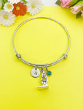 Silver Microscope Charm Bracelet Gifts Personalized Customized Monogram Made to Order Jewelry, N5434