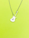 Silver Guitar Charm Necklace Personalized Customized Monogram Made to Order Jewelry, D394