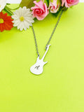 Silver Guitar Charm Necklace Personalized Customized Monogram Made to Order Jewelry, D394