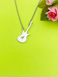 Silver Guitar Charm Necklace Personalized Customized Monogram Made to Order Jewelry, D394