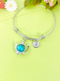 Silver Blue Teapot Charm Bracelet Personalized Customized Monogram Made to Order Jewelry, N5406