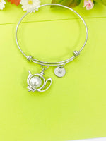 Silver White Teapot Charm Bracelet Personalized Customized Monogram Made to Order Jewelry, N959C