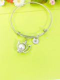 Silver White Teapot Charm Bracelet Personalized Customized Monogram Made to Order Jewelry, N959C