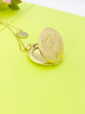 Gold Locket Necklace, Flower Keepsake Photo Frame Locket, Personalized Customized Monogram Made to Order Jewelry, N4515