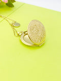 Gold Locket Necklace, Flower Keepsake Photo Frame Locket, Personalized Customized Monogram Made to Order Jewelry, N4515