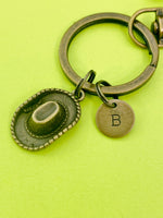 Cowboy Hat Keychain, Bronze Silver or Gold Option Personalized Customized Monogram Made to Order Jewelry, N5408