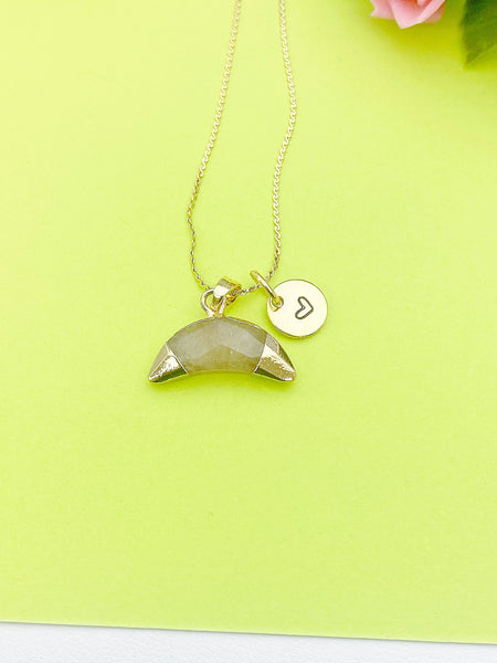 Gold Natural Strawberry Quartz Moon Charm Necklace Personalized Customized Monogram Made to Order Jewelry, N2817A