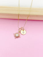 Gold Sunburst Charm Necklace Personalized Customized Monogram Made to Order Jewelry, N4088A