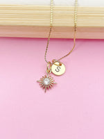 Gold Sunburst Charm Necklace Personalized Customized Monogram Made to Order Jewelry, N4088A