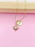 Gold Sunburst Charm Necklace Personalized Customized Monogram Made to Order Jewelry, N4088A