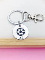 Silver Soccer Keychain, Personalized Customized Monogram Made to Order Jewelry, D187A