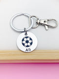 Silver Soccer Keychain, Personalized Customized Monogram Made to Order Jewelry, D187A