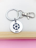 Silver Soccer Keychain, Personalized Customized Monogram Made to Order Jewelry, D187A