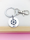 Silver Soccer Keychain, Personalized Customized Monogram Made to Order Jewelry, D187A