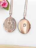 Rose Gold Flower Locket Necklace Personalized Customized Monogram Made to Order Jewelry, D395