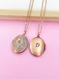 Rose Gold Flower Locket Necklace Personalized Customized Monogram Made to Order Jewelry, D395