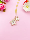 Gold Cherry Blossom Sakura Charm Necklace Personalized Customized Monogram Made to Order Jewelry, N3255A
