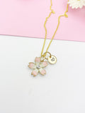 Gold Cherry Blossom Sakura Charm Necklace Personalized Customized Monogram Made to Order Jewelry, N3255A