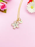 Gold Cherry Blossom Sakura Charm Necklace Personalized Customized Monogram Made to Order Jewelry, N3255A