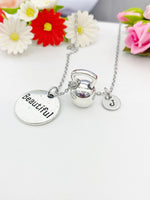 Gym Weight Training Kettlebell Beautiful Charm Necklace Personalized Customized Monogram Made to Order Jewelry, N2594B