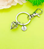 Silver Diamond Charm Keychain Gifts Personalized Customized Monogram Made to Order Jewelry, N5438