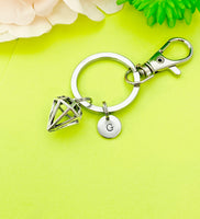 Silver Diamond Charm Keychain Gifts Personalized Customized Monogram Made to Order Jewelry, N5438