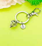 Silver Diamond Charm Keychain Gifts Personalized Customized Monogram Made to Order Jewelry, N5438