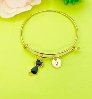 Gold Black Cat Bracelet Personalized Customized Monogram Made to Order Jewelry, N1029