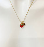Gold Red Strawberry Charm Necklace Personalized Customized Monogram Made to Order Jewelry, N5789A