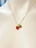 Gold Red Strawberry Charm Necklace Personalized Customized Monogram Made to Order Jewelry, N5789A