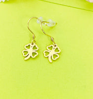 Gold Clover Charm Earrings Personalized Customized Made to Order Jewelry, N5439