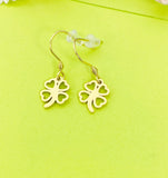 Gold Clover Charm Earrings Personalized Customized Made to Order Jewelry, N5439