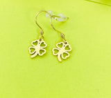 Gold Clover Charm Earrings Personalized Customized Made to Order Jewelry, N5439