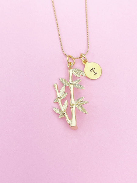 Gold Bamboo Charm Necklace Personalized Customized Monogram Made to Order Jewelry, N2188A